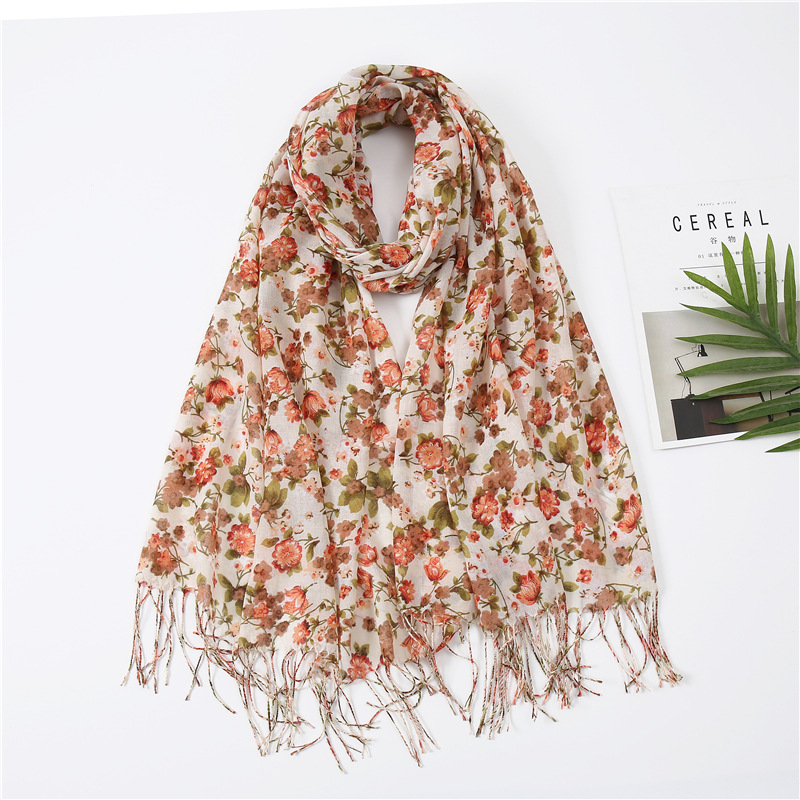 Printed Floral Fringe Scarf