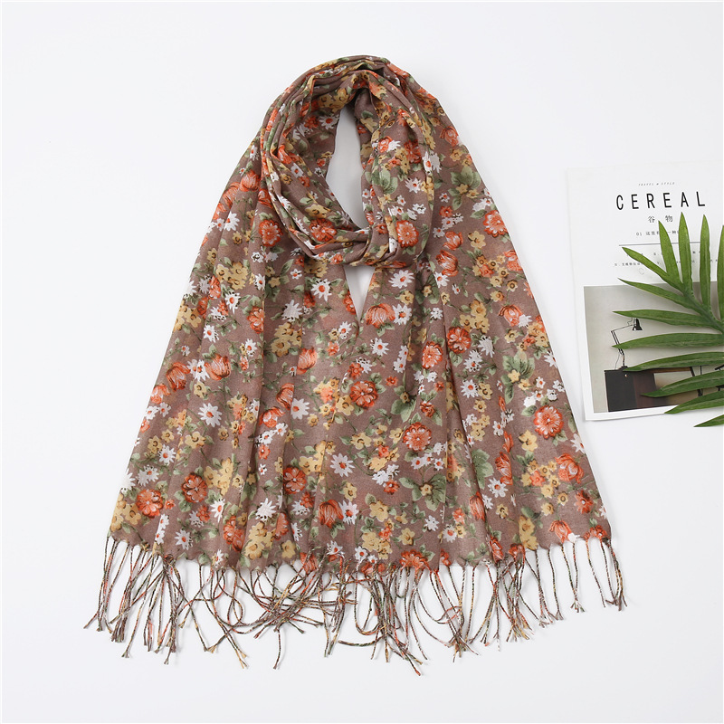 Printed Floral Fringe Scarf