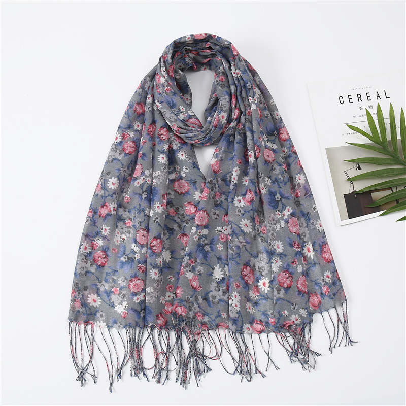 Printed Floral Fringe Scarf