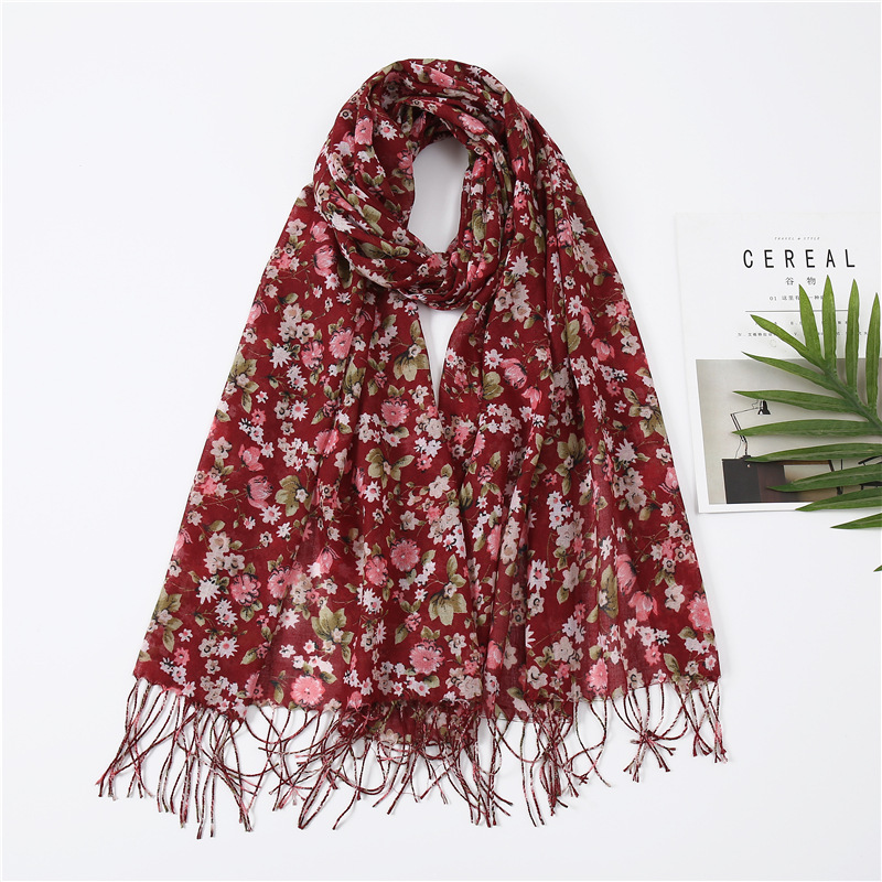 Printed Floral Fringe Scarf