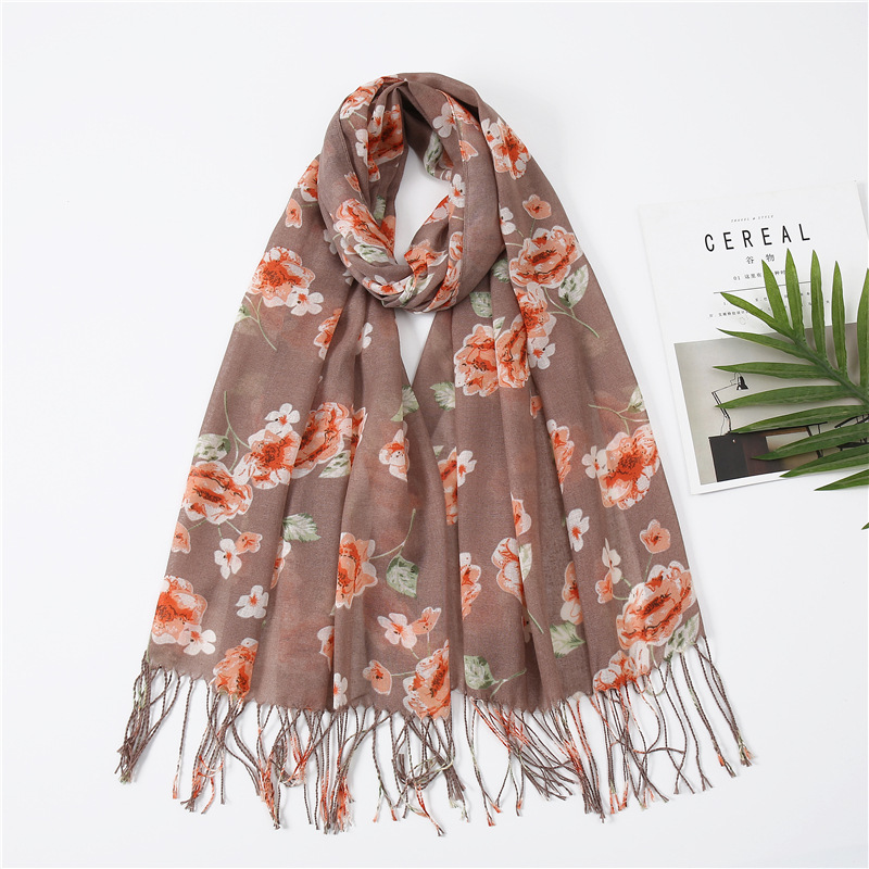 Wholesale floral cotton linen scarf women