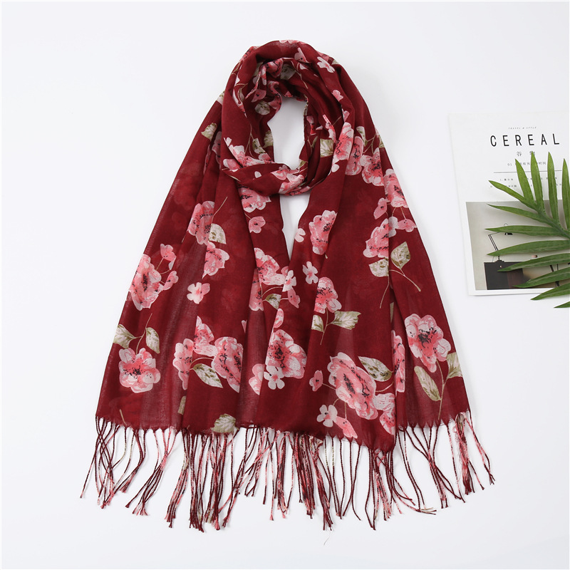 Wholesale floral cotton linen scarf women