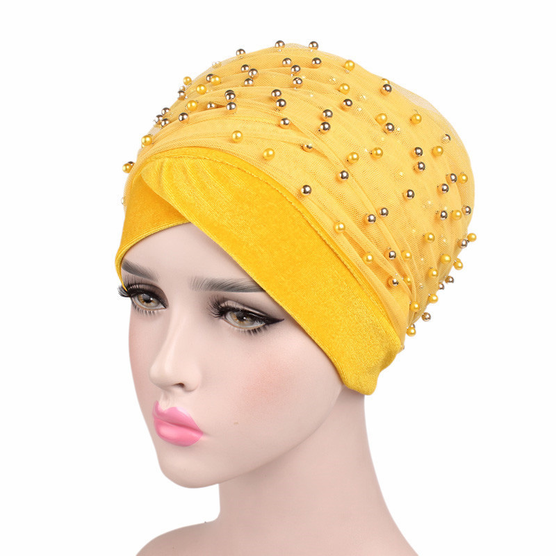 Muslim Velvet Pearl Turban Hat