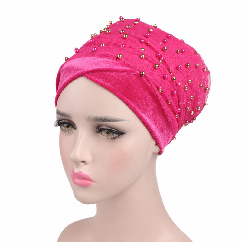 Muslim Velvet Pearl Turban Hat