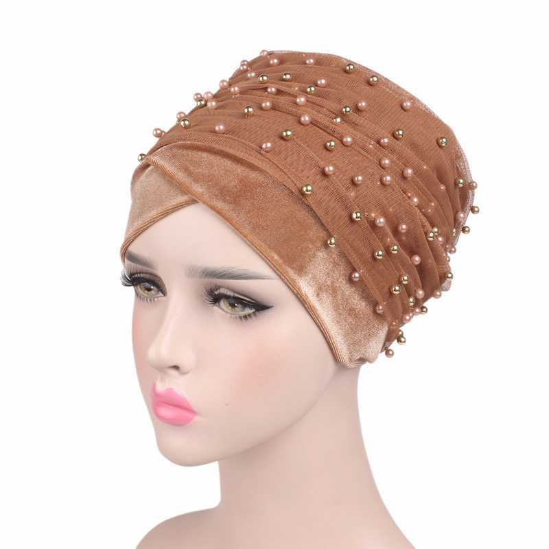 Muslim Velvet Pearl Turban Hat