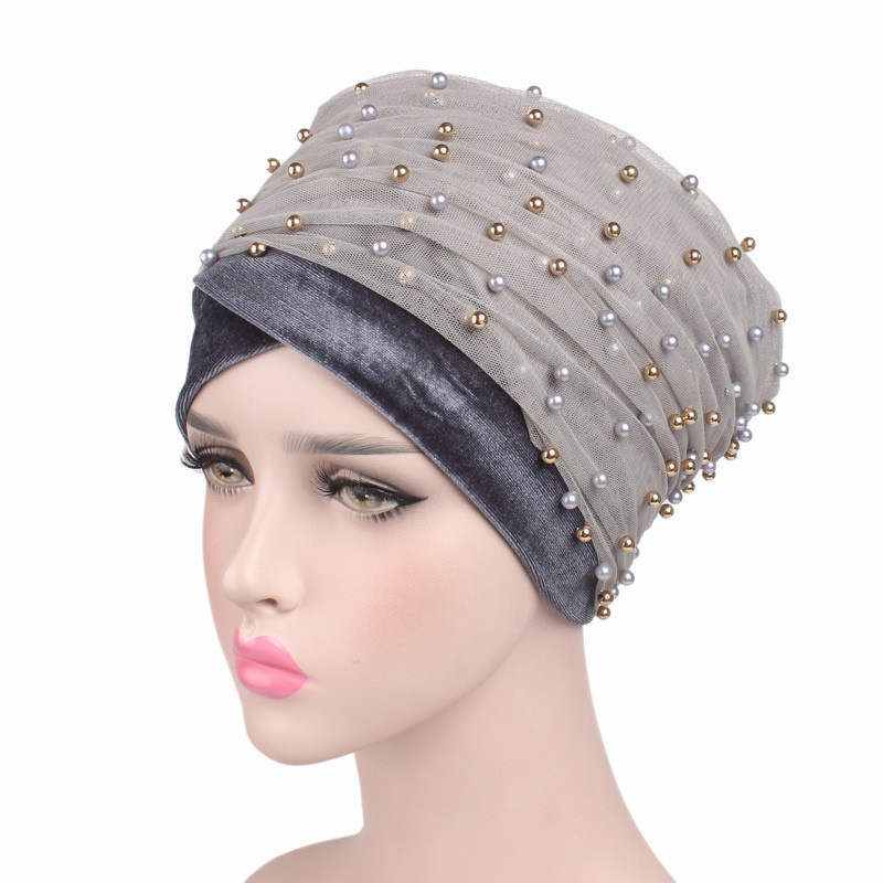 Muslim Velvet Pearl Turban Hat