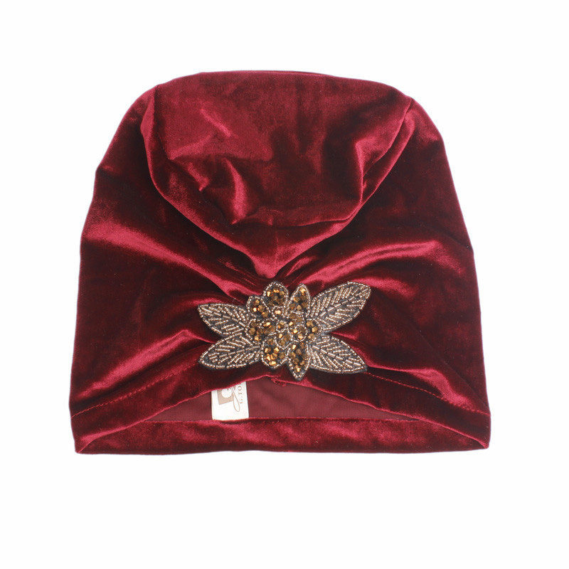 Velvet beaded flower turban hat