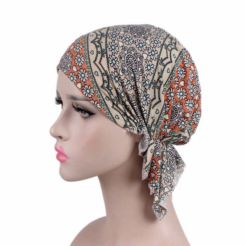 Stretch cotton print turban hat