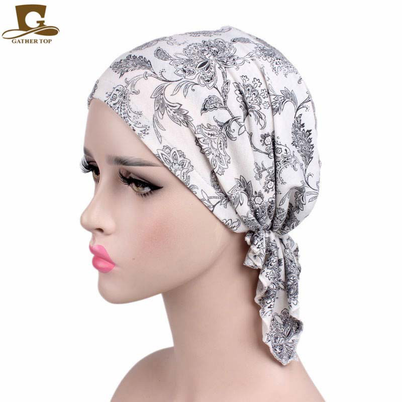 Stretch cotton print turban hat
