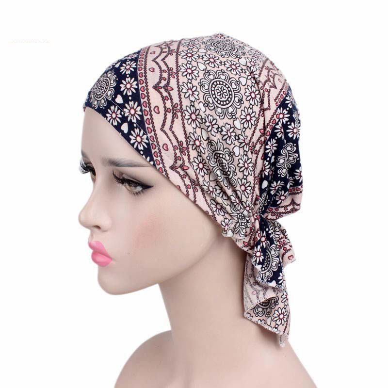 Stretch cotton print turban hat