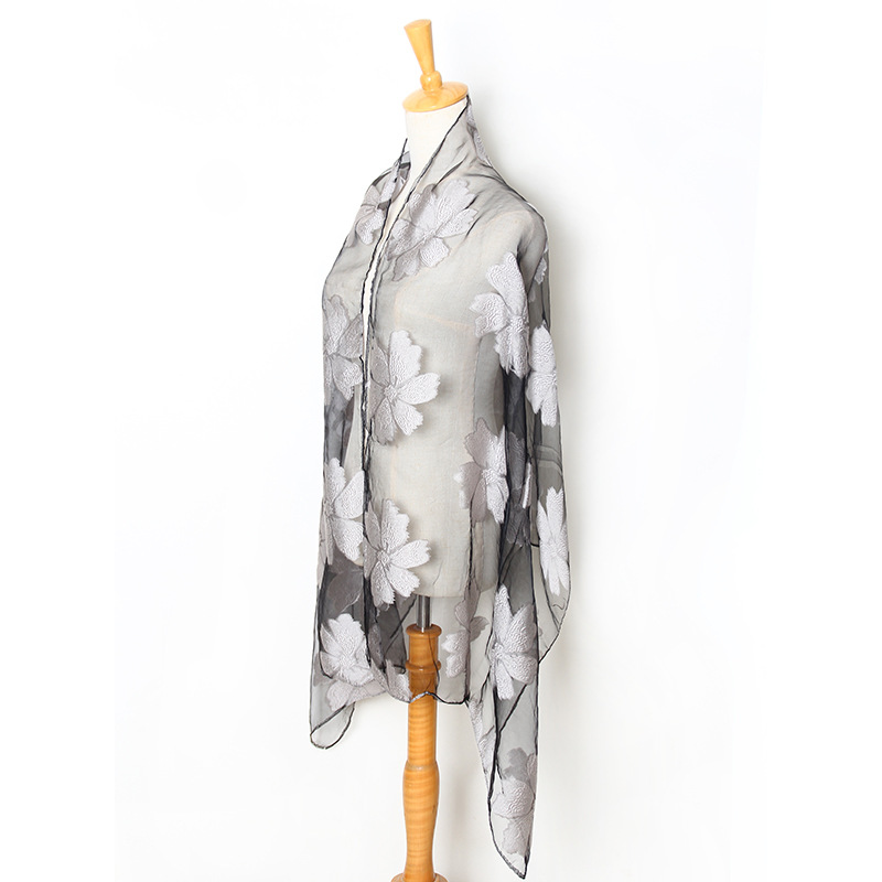 Ladies leaf embroidery scarf