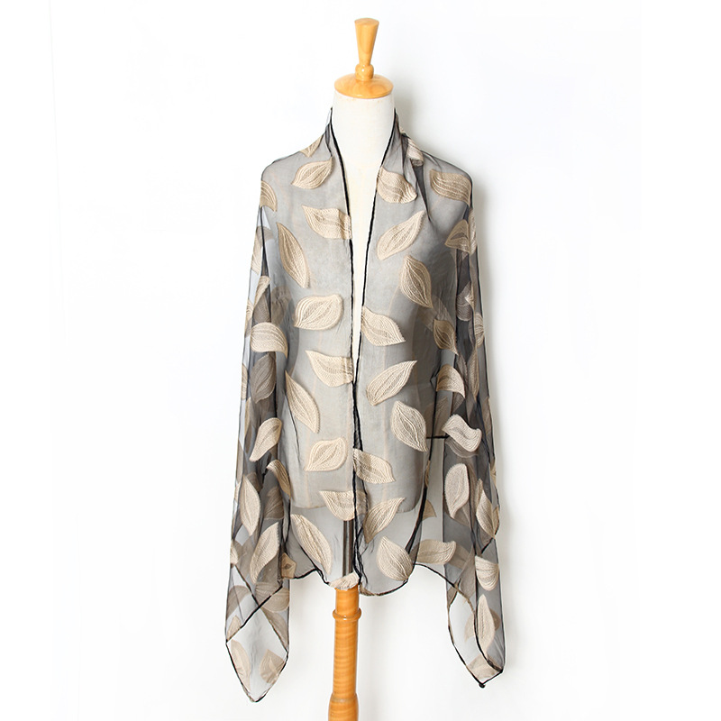 Ladies leaf embroidery scarf