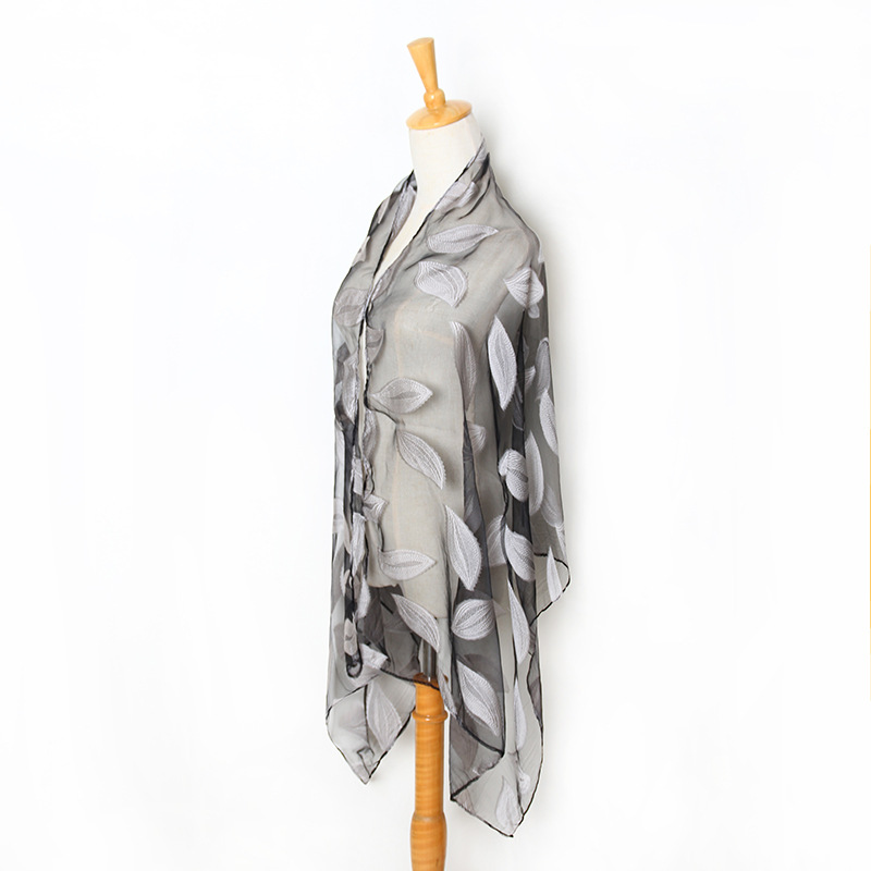 Ladies leaf embroidery scarf