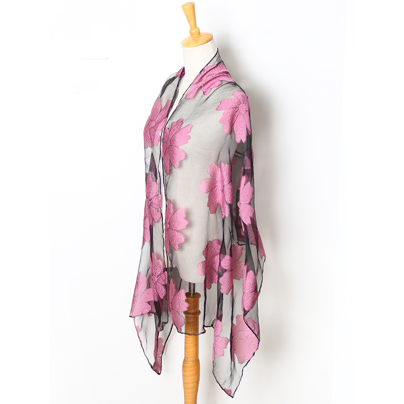 Ladies leaf embroidery scarf