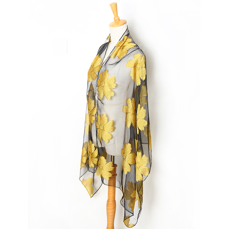 Ladies leaf embroidery scarf