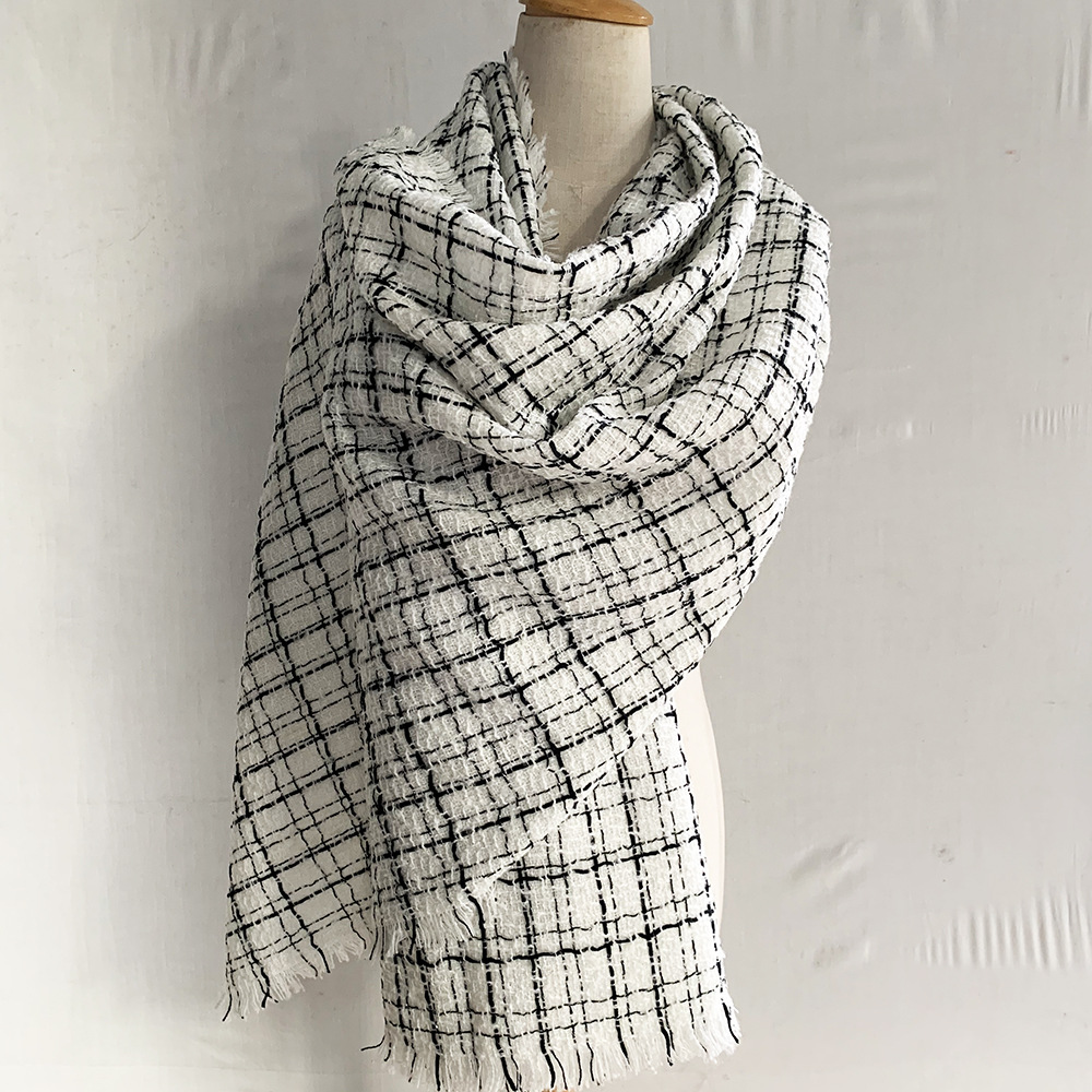 Black and white plaid cashmere shawl