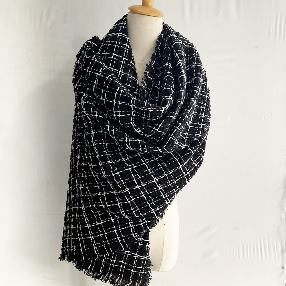 Black and white plaid cashmere shawl