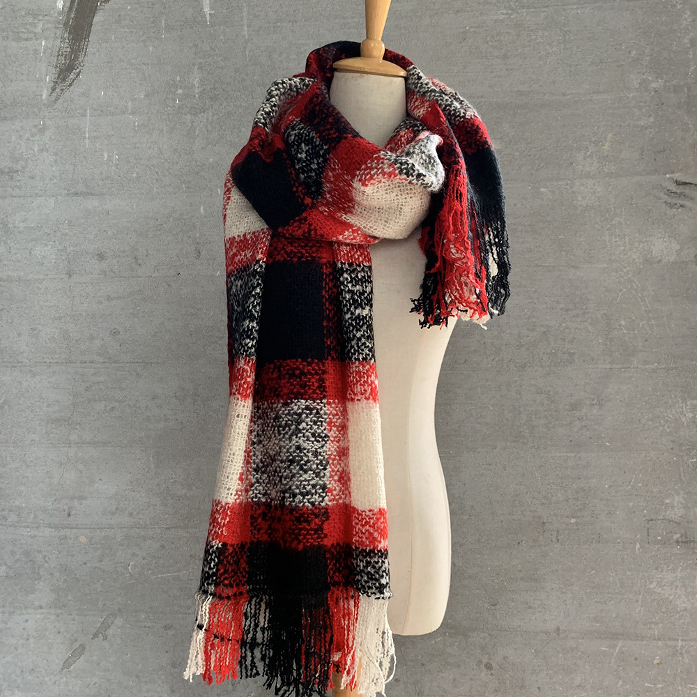 Ladies thick cashmere plaid scarf
