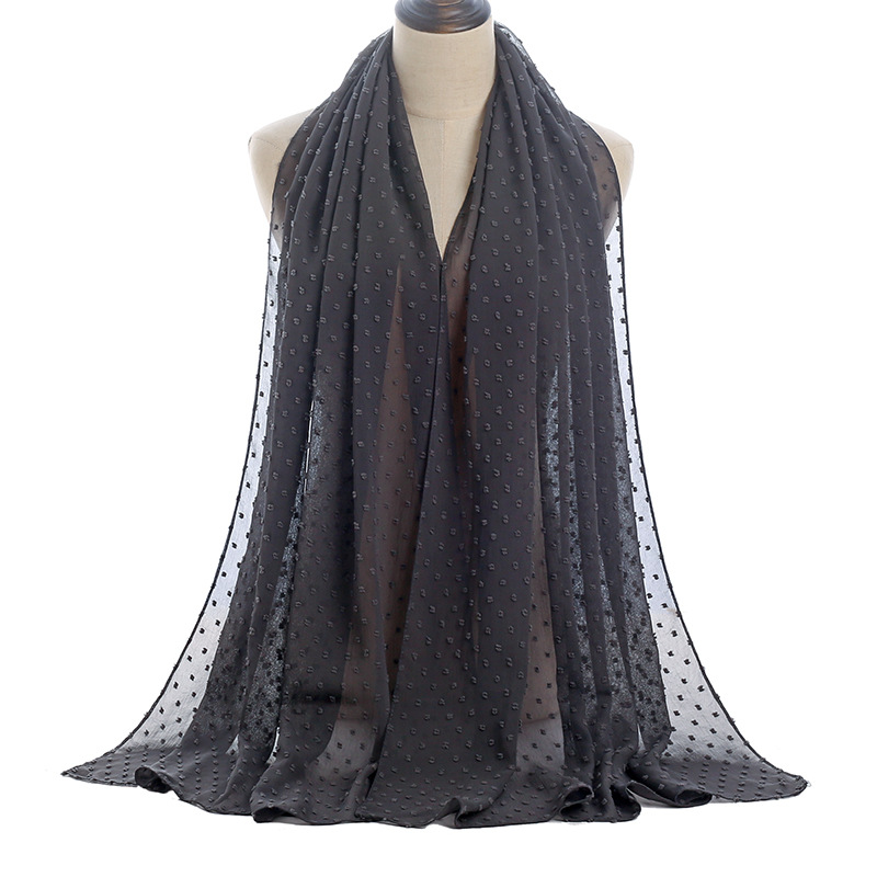 Monochrome flocking pearl chiffon scarf