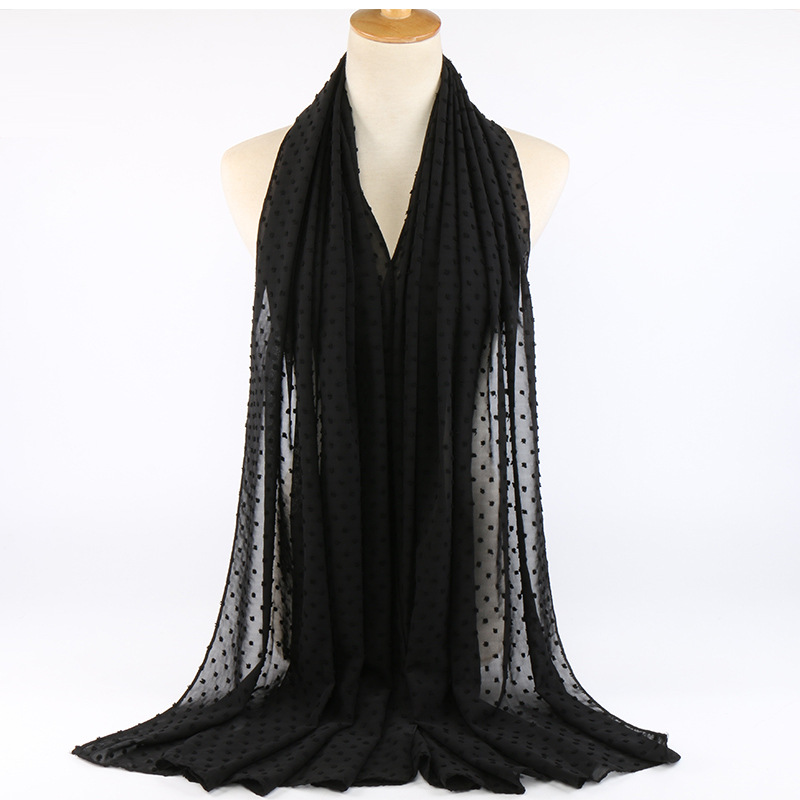 Monochrome flocking pearl chiffon scarf