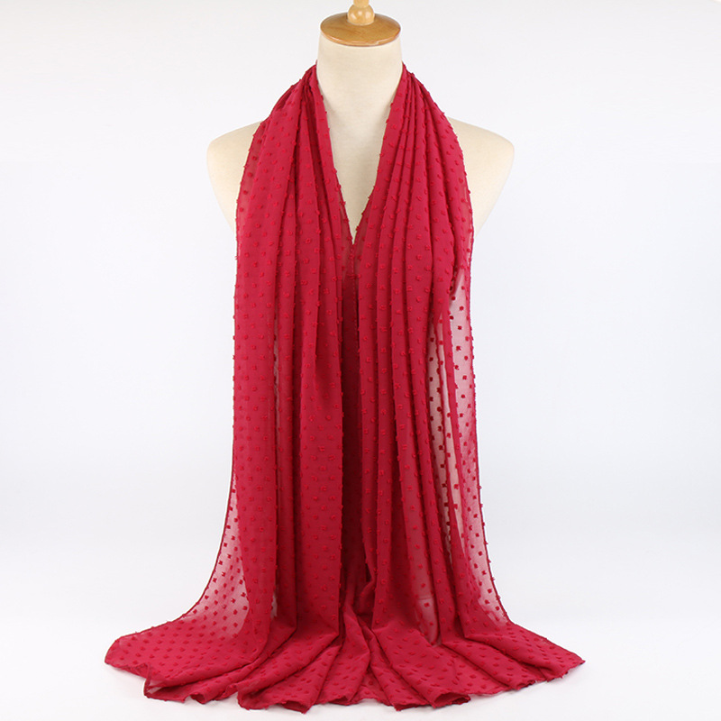 Monochrome flocking pearl chiffon scarf