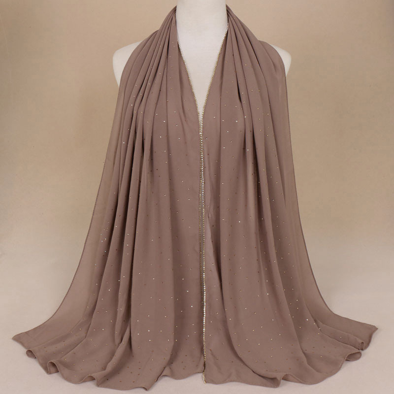 Hot Rhinestone Hijab Pearl Chiffon Turban