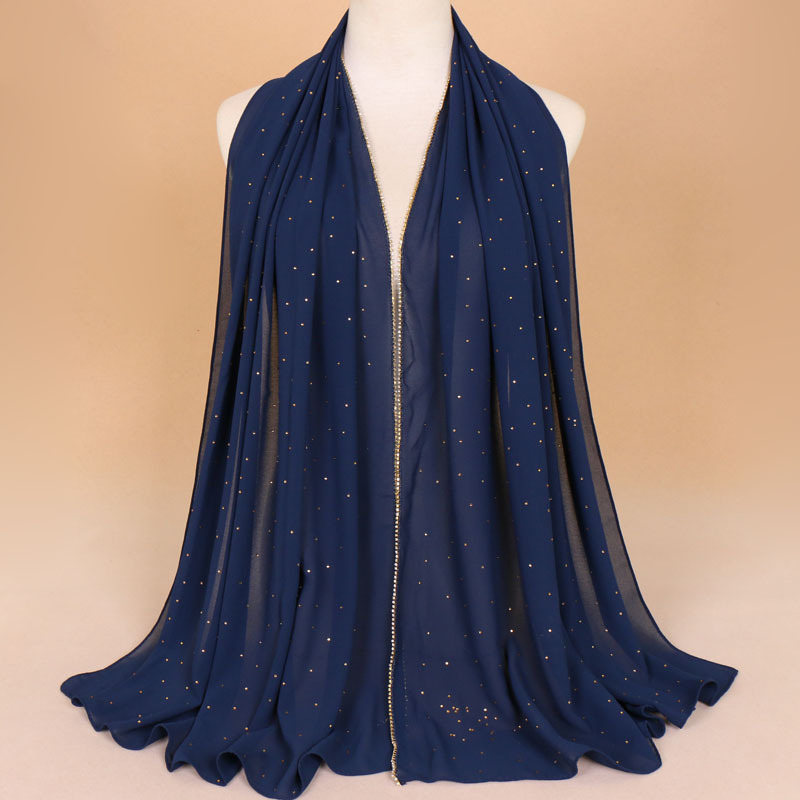 Hot Rhinestone Hijab Pearl Chiffon Turban