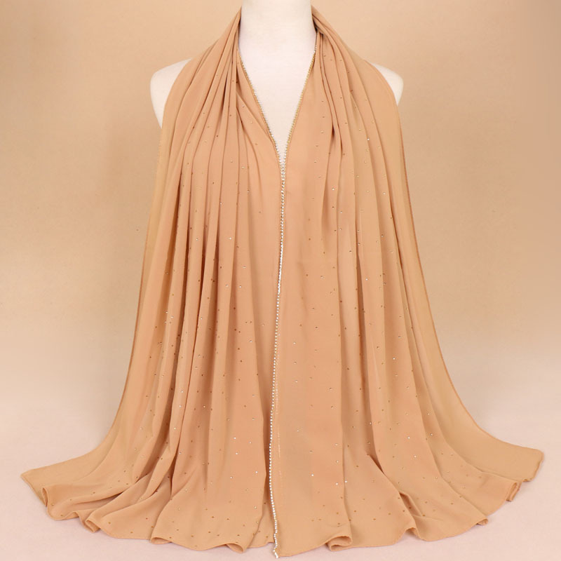 Hot Rhinestone Hijab Pearl Chiffon Turban