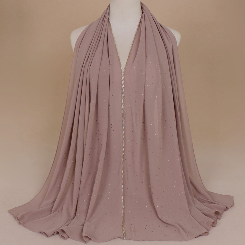 Hot Rhinestone Hijab Pearl Chiffon Turban
