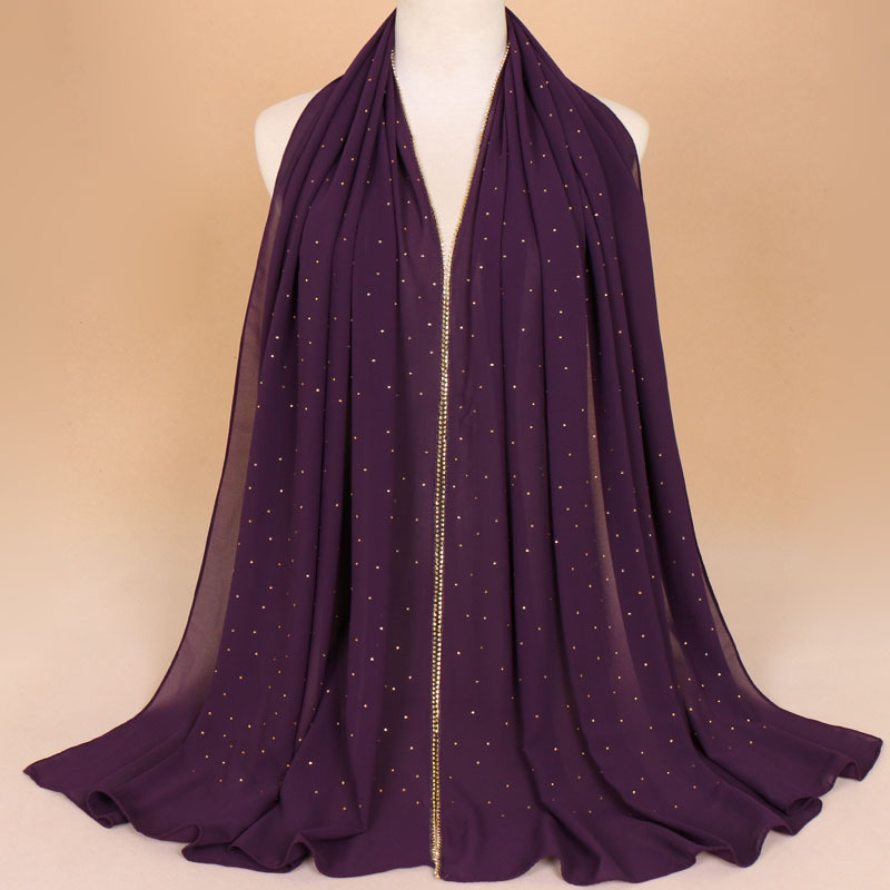Hot Rhinestone Hijab Pearl Chiffon Turban