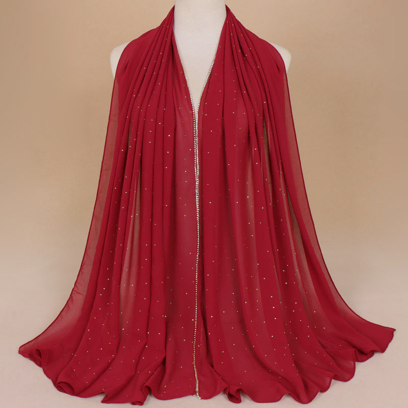 Hot Rhinestone Hijab Pearl Chiffon Turban