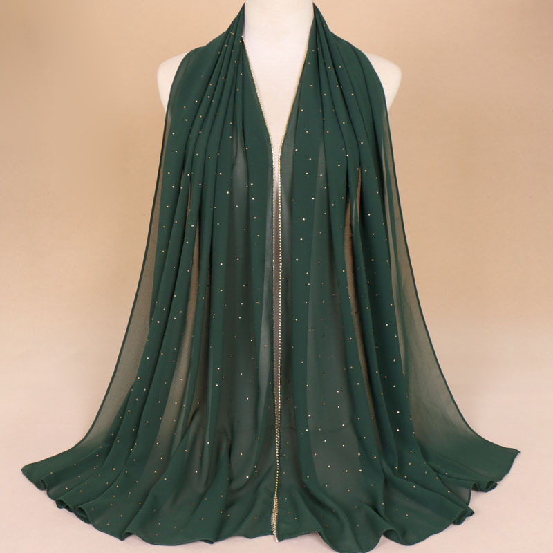 Hot Rhinestone Hijab Pearl Chiffon Turban