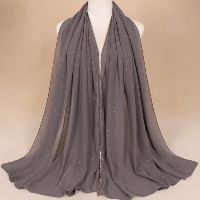 Hot Rhinestone Hijab Pearl Chiffon Turban