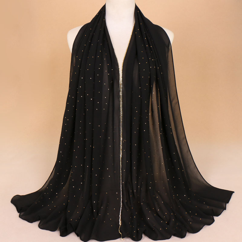 Hot Rhinestone Hijab Pearl Chiffon Turban