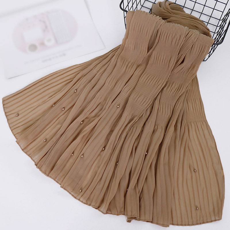 Beaded Chiffon Pleated Striped Scarf