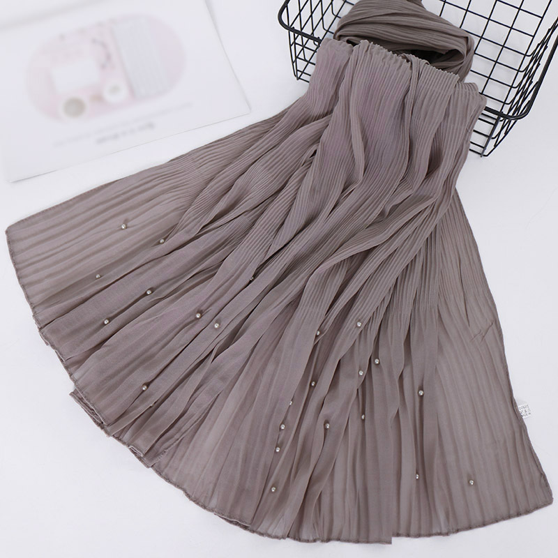 Beaded Chiffon Pleated Striped Scarf