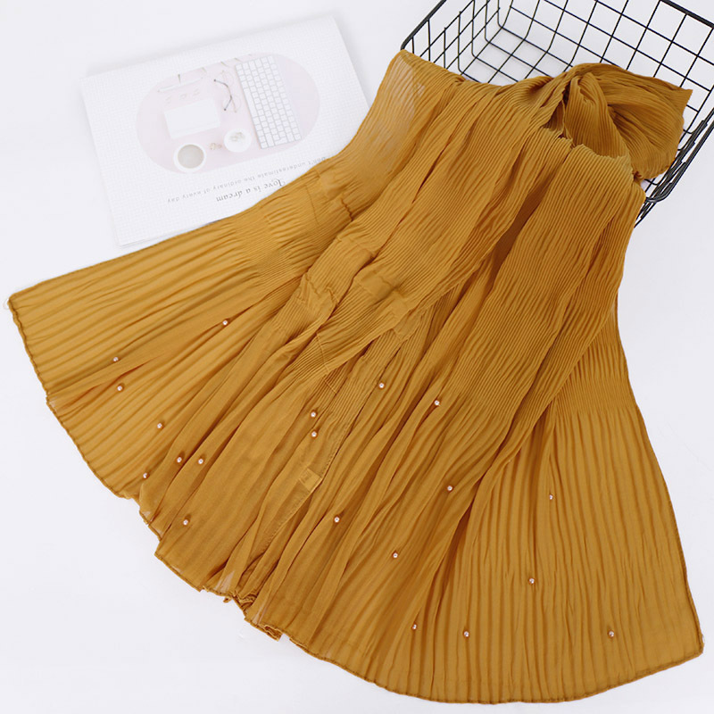 Beaded Chiffon Pleated Striped Scarf