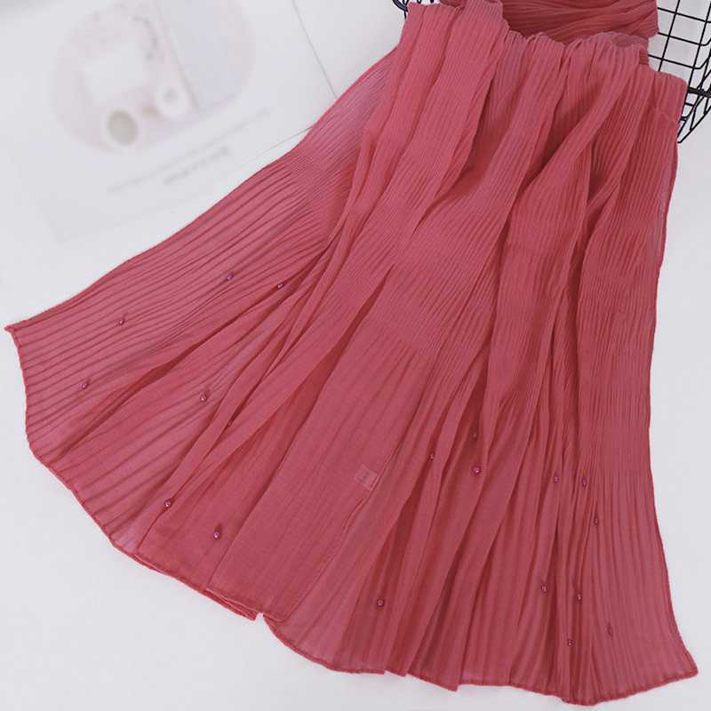 Beaded Chiffon Pleated Striped Scarf