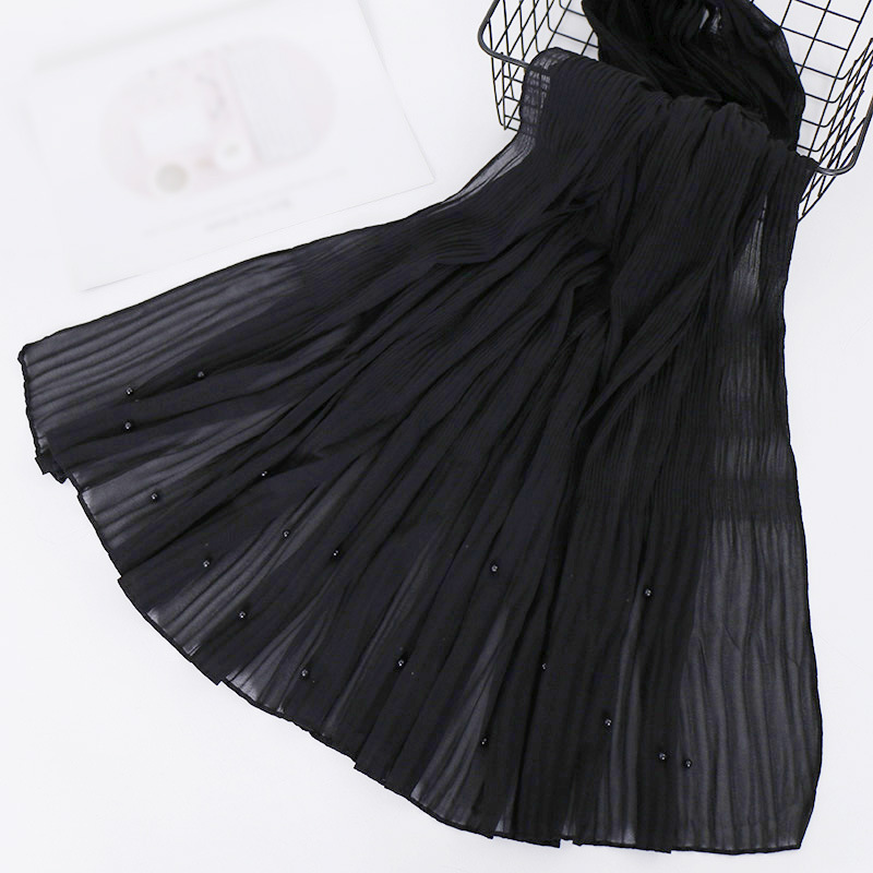 Beaded Chiffon Pleated Striped Scarf