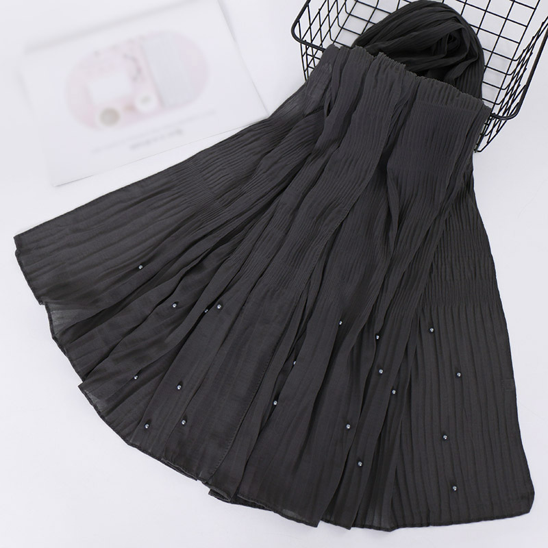Beaded Chiffon Pleated Striped Scarf