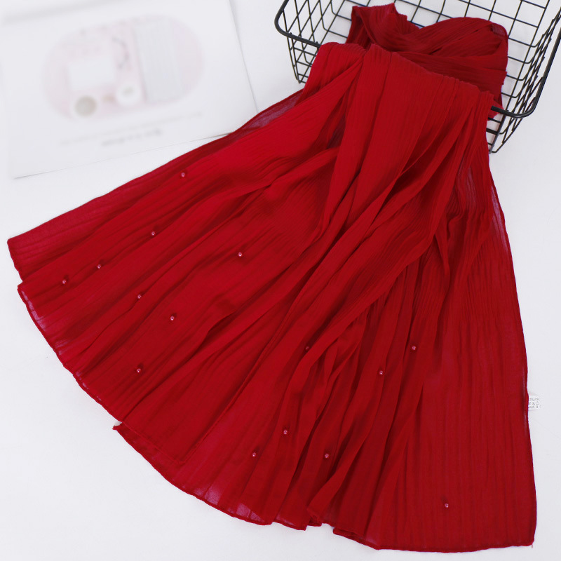 Beaded Chiffon Pleated Striped Scarf