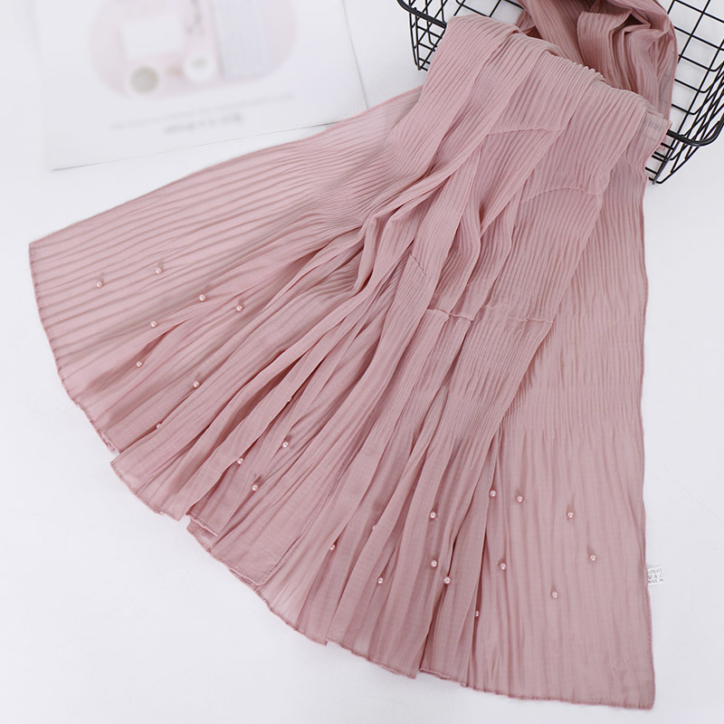 Beaded Chiffon Pleated Striped Scarf