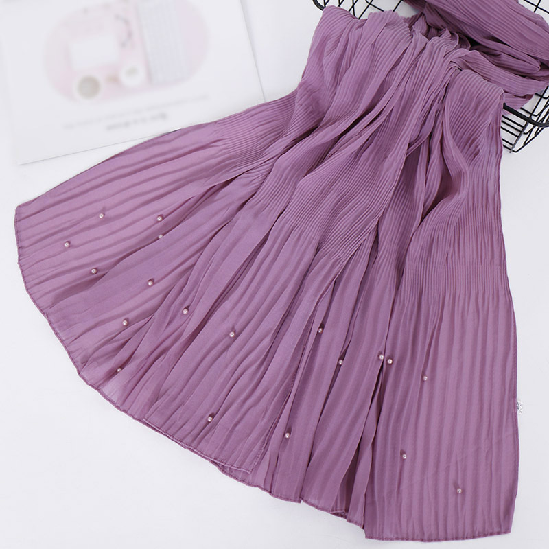 Beaded Chiffon Pleated Striped Scarf