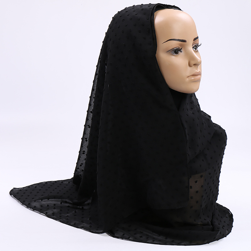 Monochrome hair ball pearl chiffon scarf