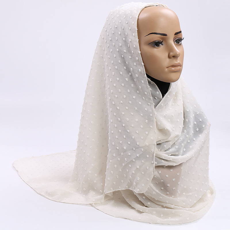 Monochrome hair ball pearl chiffon scarf