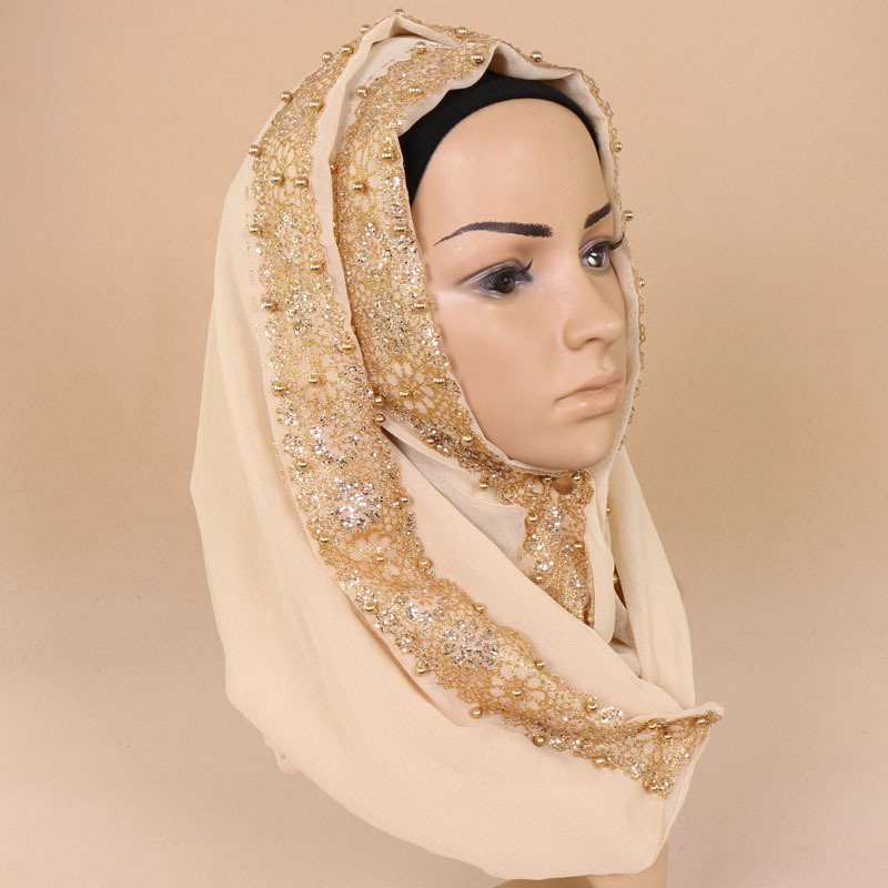 Muslim bronzing pearl chiffon headscarf