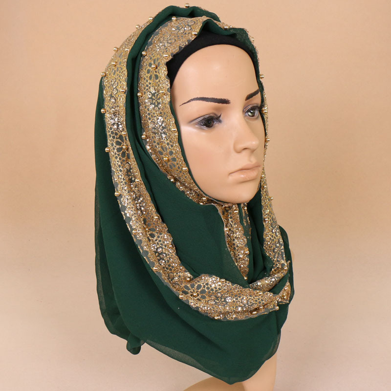 Muslim bronzing pearl chiffon headscarf