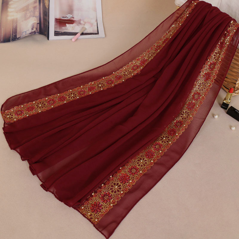 Muslim bronzing pearl chiffon headscarf