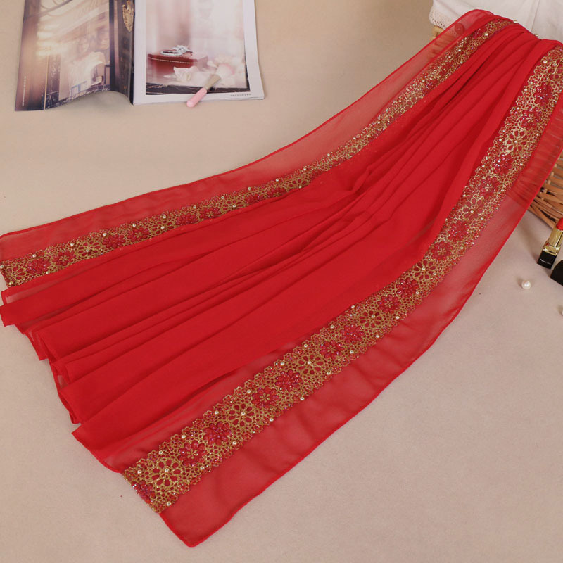 Muslim bronzing pearl chiffon headscarf