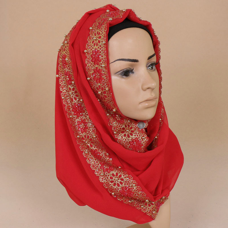 Muslim bronzing pearl chiffon headscarf
